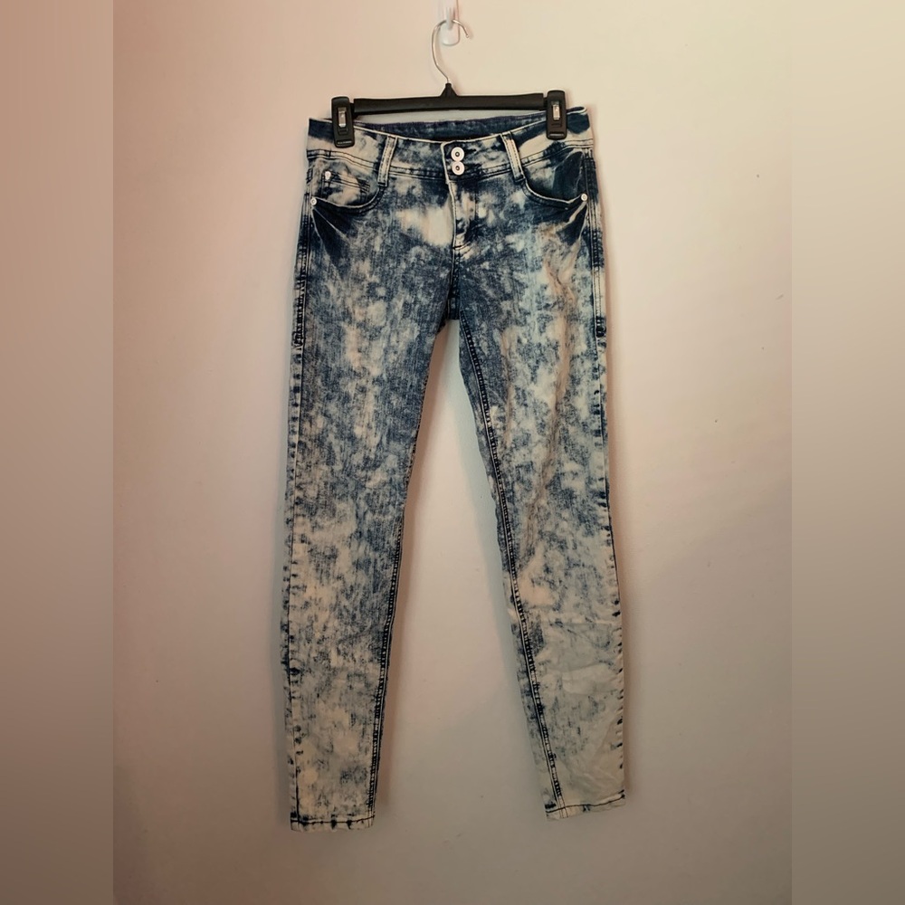 Lovesick Blue and White Skinny Jeans with Acid Wash